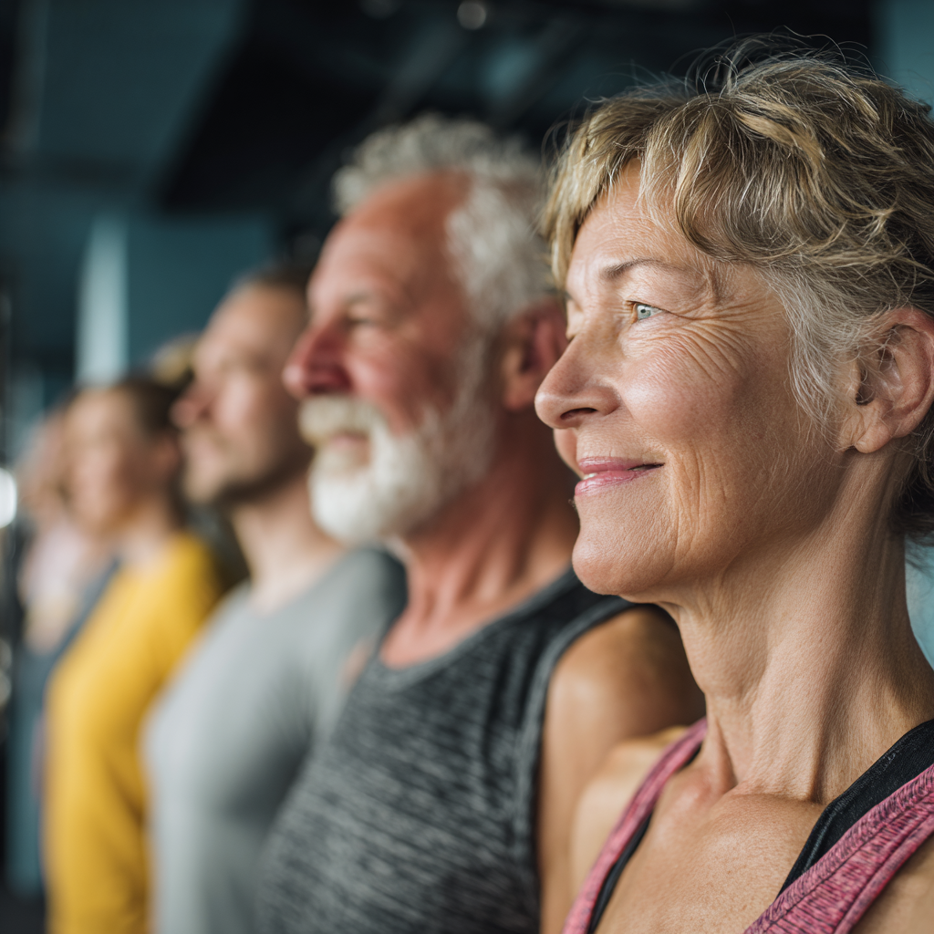 Middle-aged adults participating in fitness training session